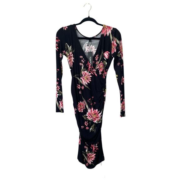 YUMI KIM Take Me Out Dress Rebel Fleur Black Size XS Floral NWT Ruched Jersey - Picture 2 of 9